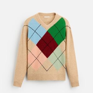 Colorful Argyle Sweater Diamond shaped Zara V neck